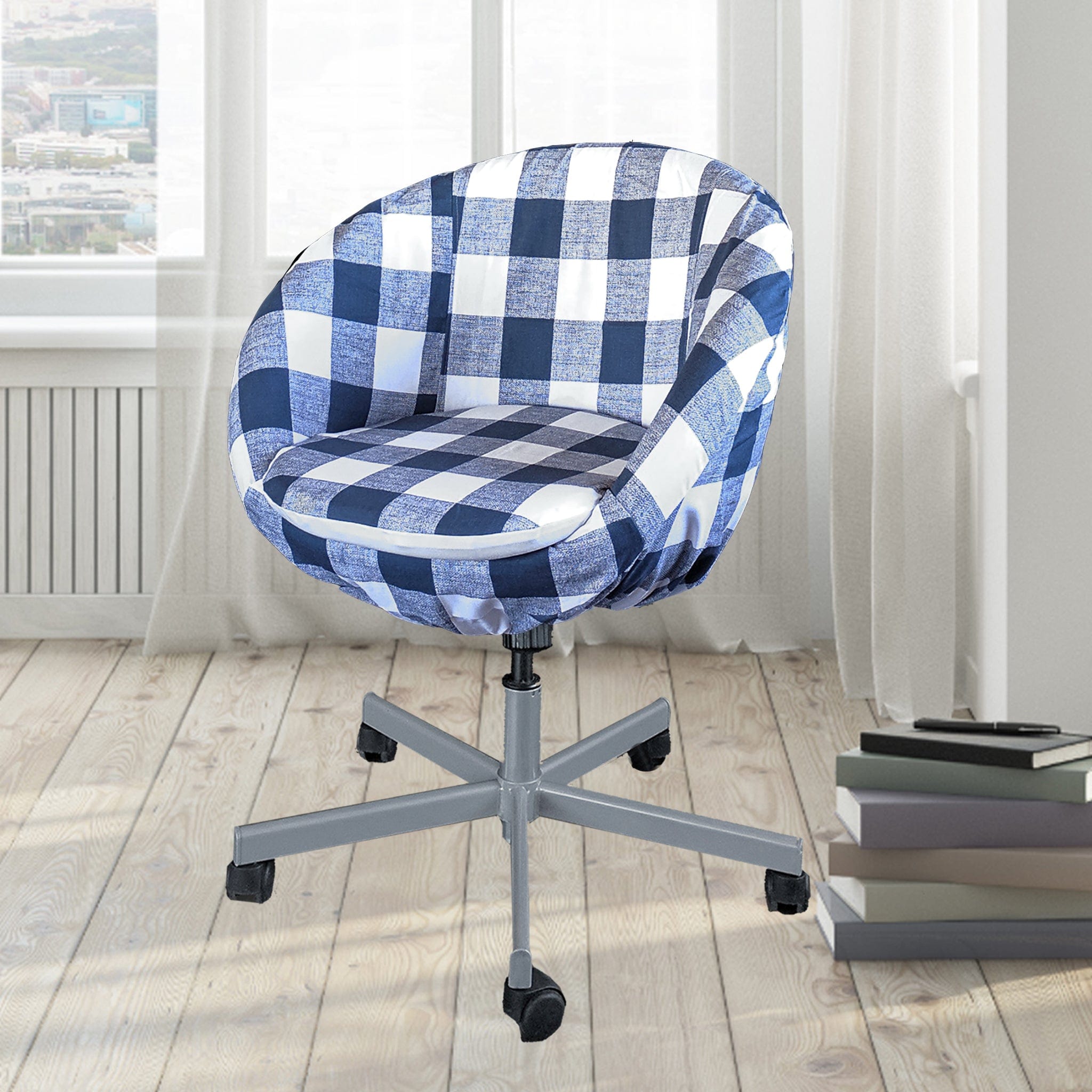 Rockin Cushions IKEA Skruvsta Navy Blue Buffalo Check Plaid IKEA SKRUVSTA Chair Slip Cover
